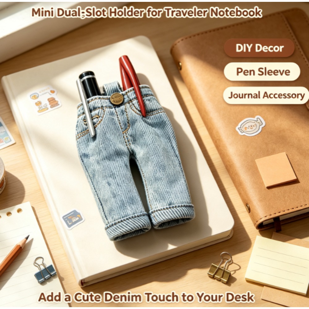 Travel Notebook Journal - Mini Estojo Porta-Canetas Estilo Jeans em