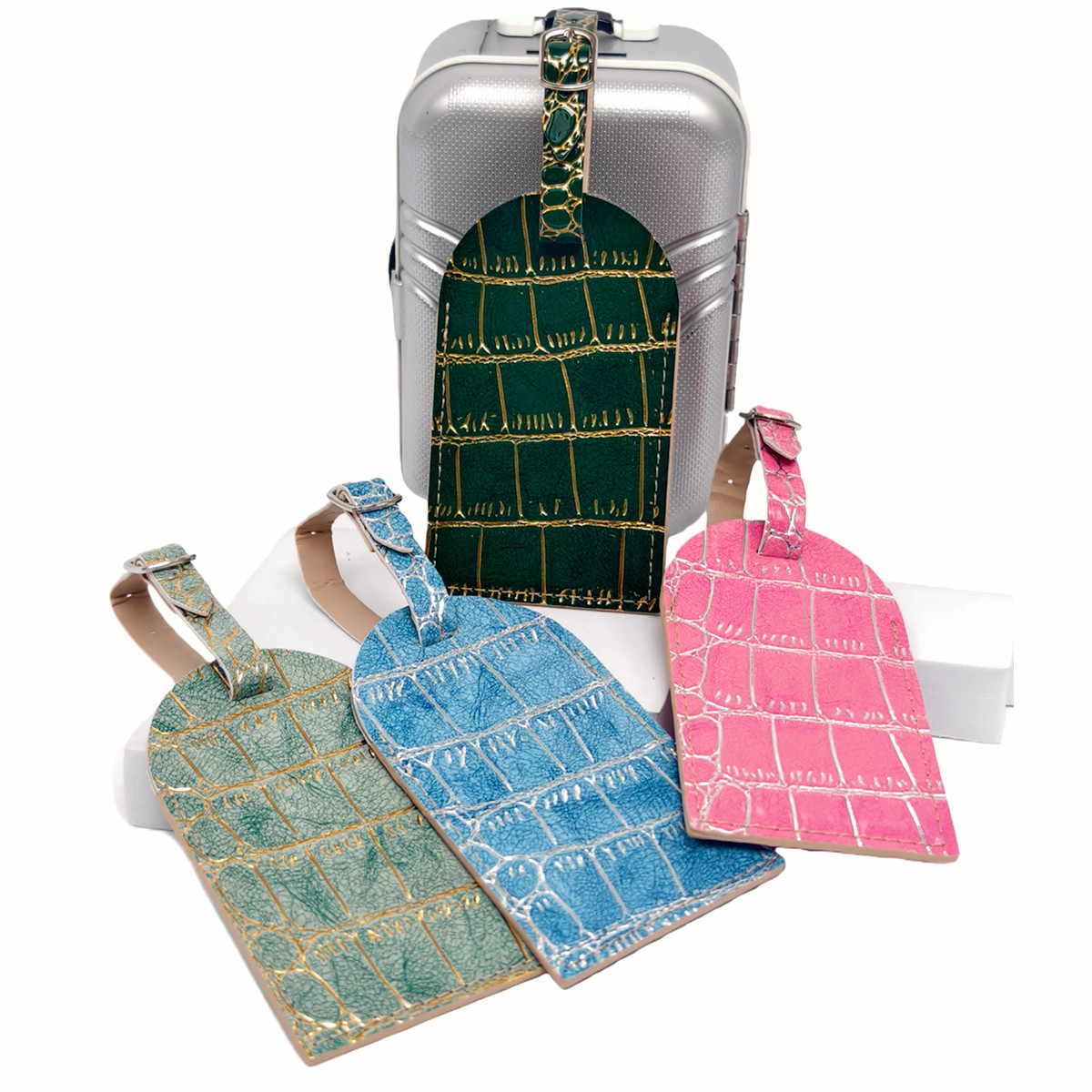 Crocodilo em relevo ouro/prata - Luggage Tag Leather avaliação e preço
